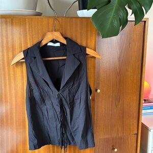 Mango Black Sleeveless Tie-Front Collared Camisole